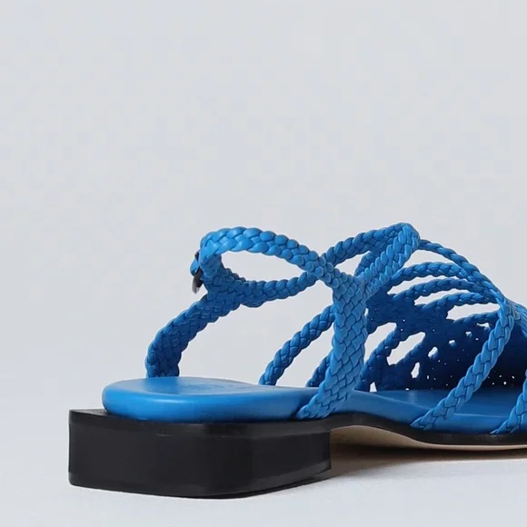 NWT Hereu Barana Woven Mules - Bright Blue Leather Flats - Picture 2 of 3